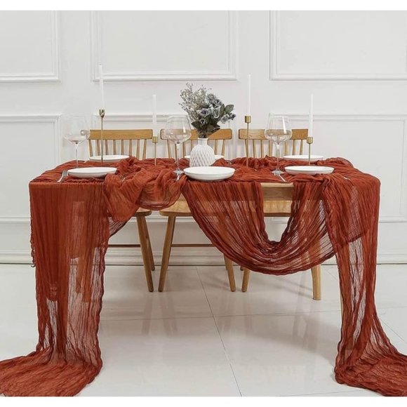 Other - Rust Cheesecloth Terracotta Table Runner 13.3ft Boho Gauze Wedding Linen
